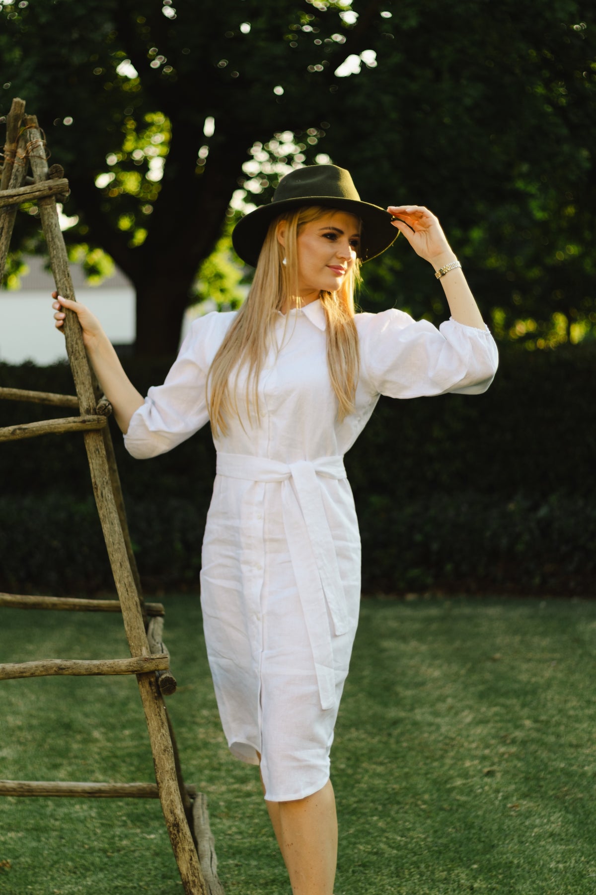 Gina Puff Sleeve Linen Dress