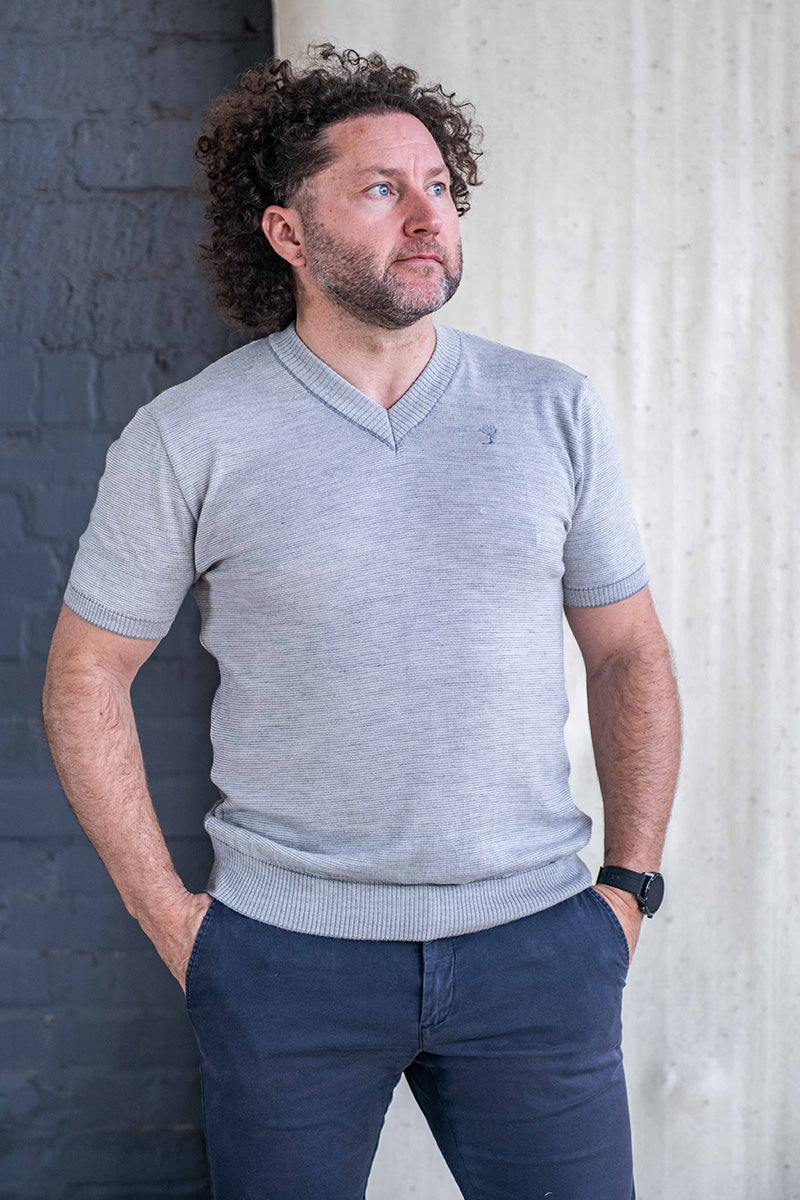 Men's Knitted V Neck T-Shirt