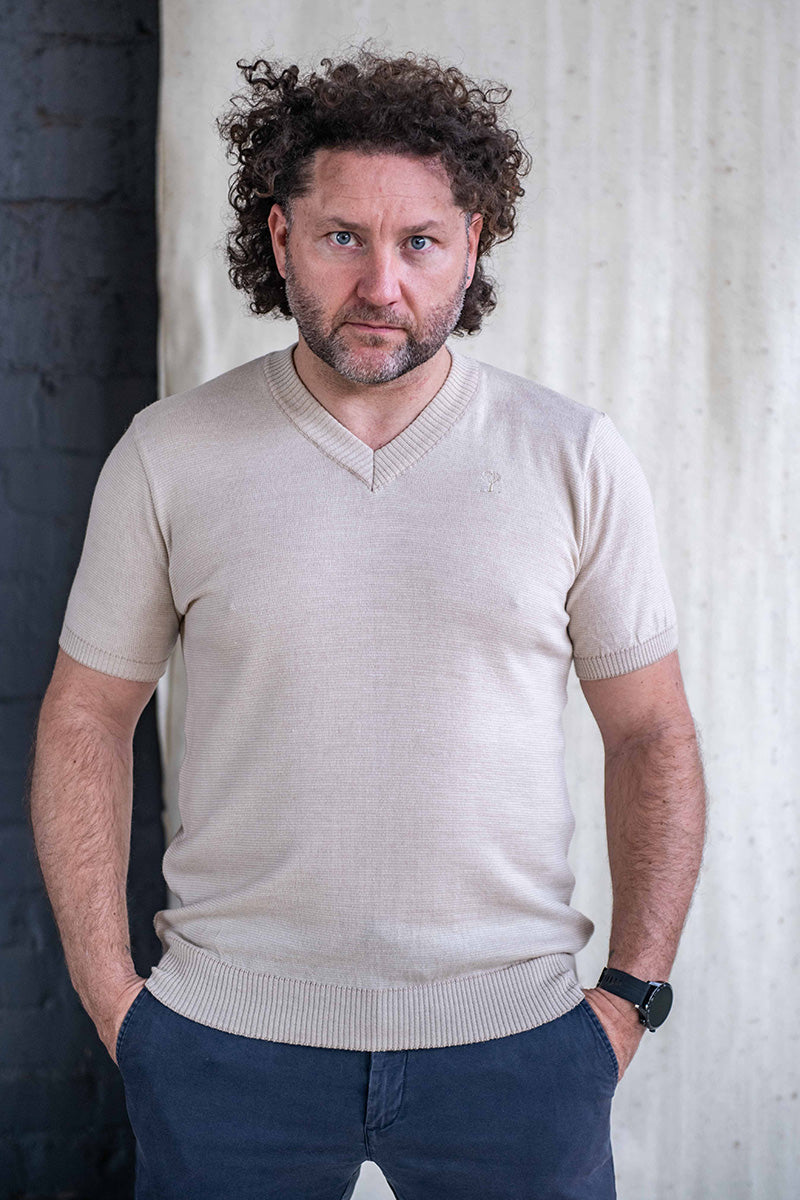 Men's Knitted V Neck T-Shirt